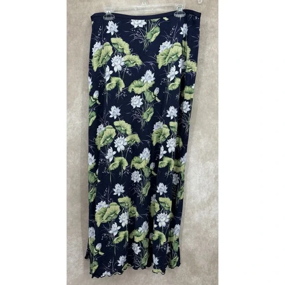 Tommy Bahama Silk Skirt Size Large Blue Floral Midi Wrap A-Line Tropical - Picture 2 of 5